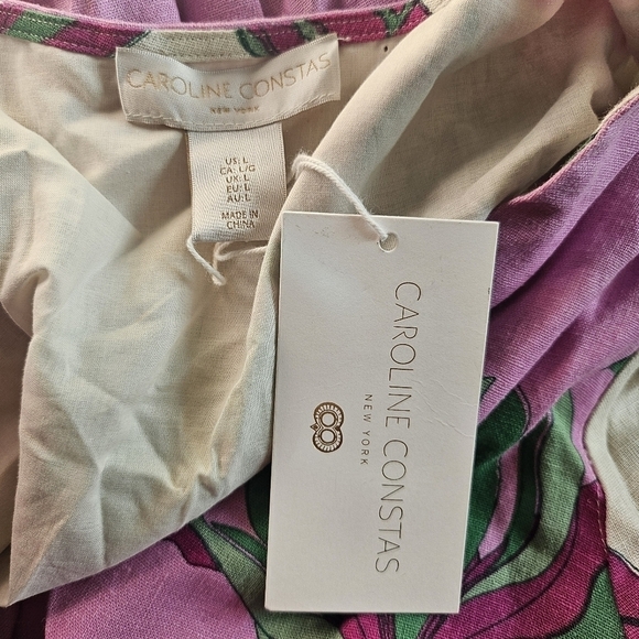 New Caroline Constas Floral Print Long Sleeve Linen Blend Crop Top NWT Large - Picture 11 of 11